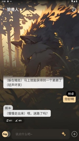 Saylo AI对话界面，狼兽人角色沉浸式聊天